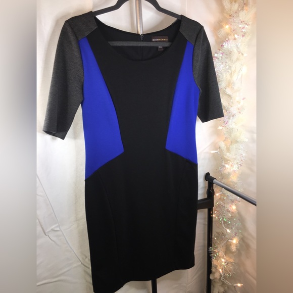 Dana Buchman | Women’s Gray/Black/Blue Color Block Pattern Dress - Picture 8 of 8